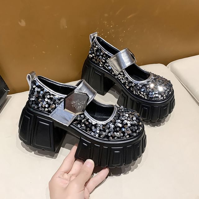 Shoes Mary Sequined Jane Platform