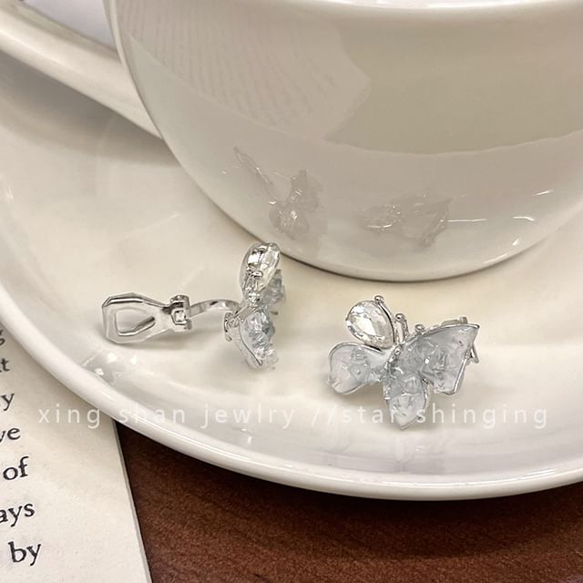 Ear Earring Butterfly / Stud Faux Rhinestone Crystal Clip-On