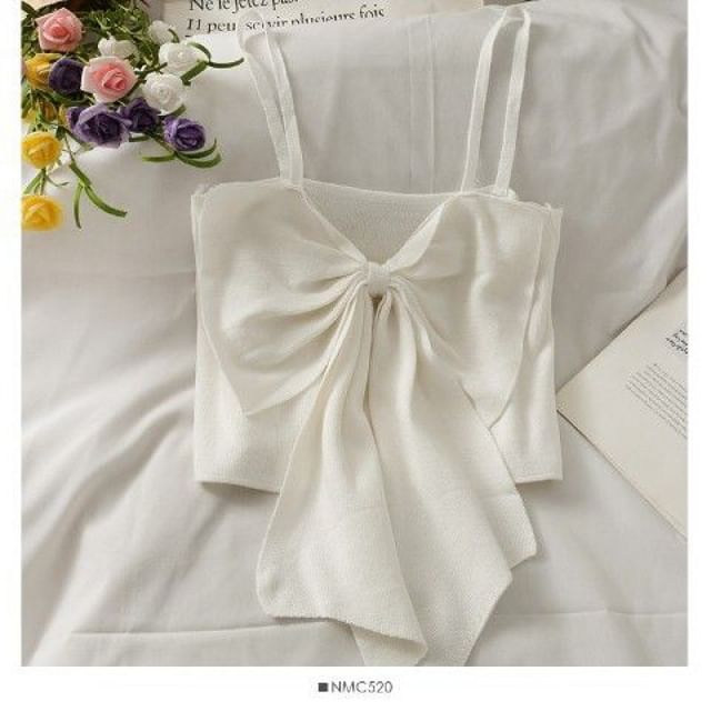Plain Cropped Camisole Bow Top