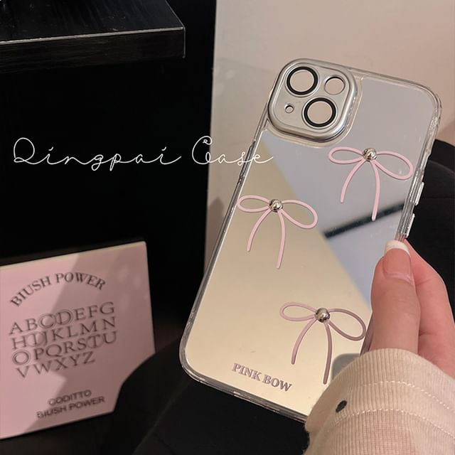 Coque de téléphone à effet miroir avec nœud - iPhone 15 Pro Max / 15 Pro / 15 Plus / 15 / 14 Pro Max / 14 Pro / 14 Plus / 14 / 13 Pro Max / 13 Pro / 13 / 13 mini / 12 Pro Max / 12 Pro / 12 / 12 mini / 11 Pro Max / 11 Pro / 11