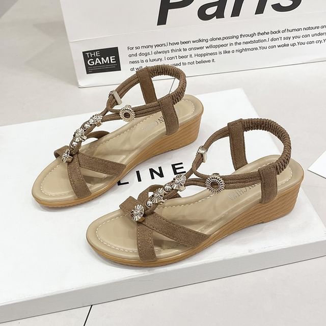 Sandales compensées à fleurs