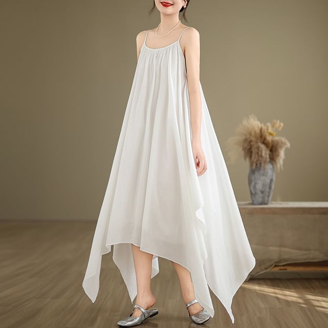 Robe trapèze asymétrique unie à bretelles spaghetti