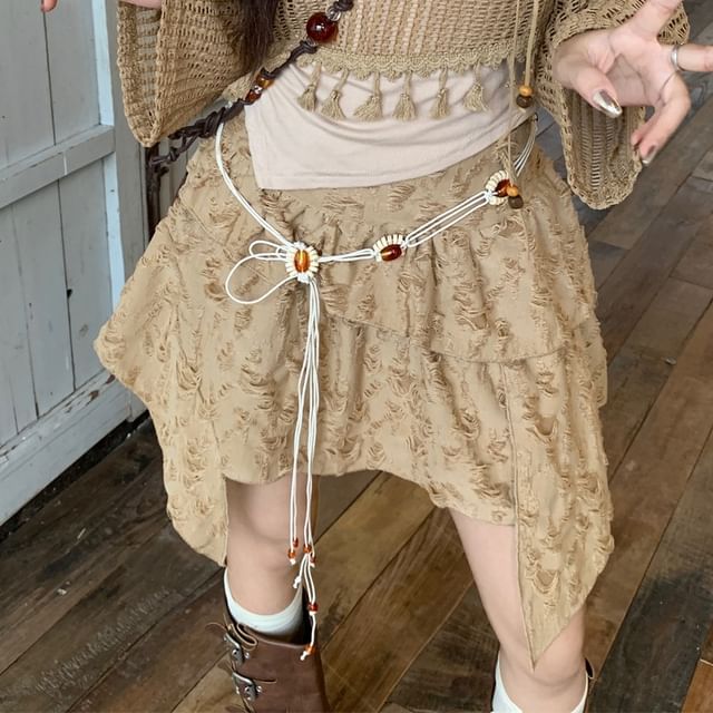 Mini Tassel Asymmetrical Detail Cropped / Top Mid Cami Rise Waist Plain Beaded Chain Skirt Distressed Sweater A-Line