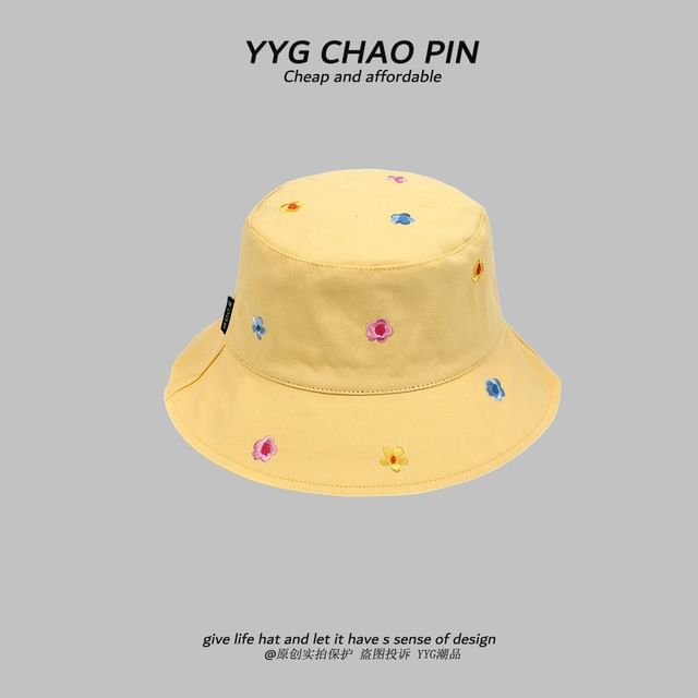 Floral Hat Embroidered Bucket