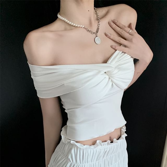 Rise Ruched Skirt / Plain Shoulder Midi Top A-Line Twist Off