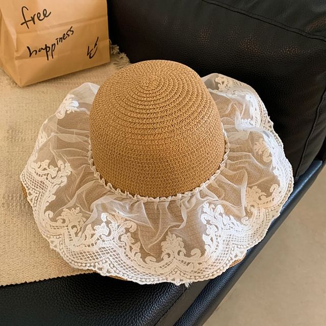 Straw Panel Hat Lace Sun