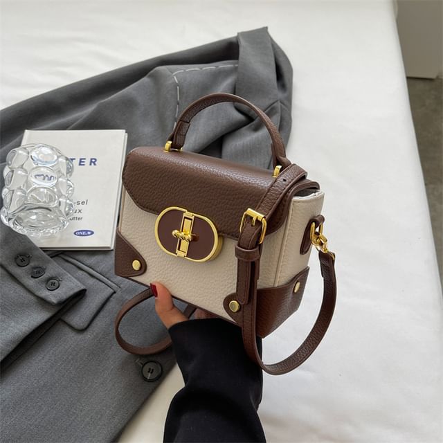 Bag Faux Flap Top Leather Crossbody Handle Plain