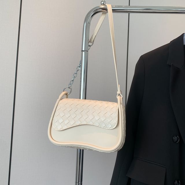 Faux Crossbody Bag Leather Woven Plain Flap