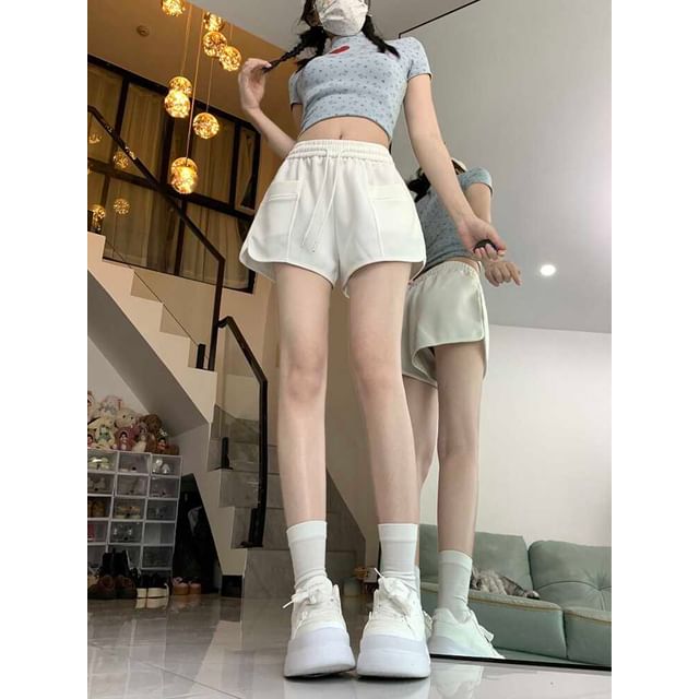 Short de survêtement uni avec cordon de serrage à la taille