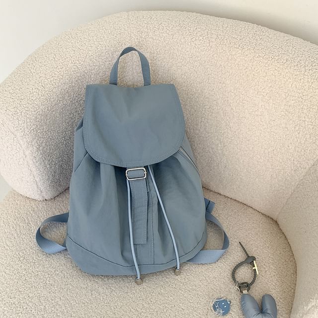Flap Backpack Plain Nylon Drawstring