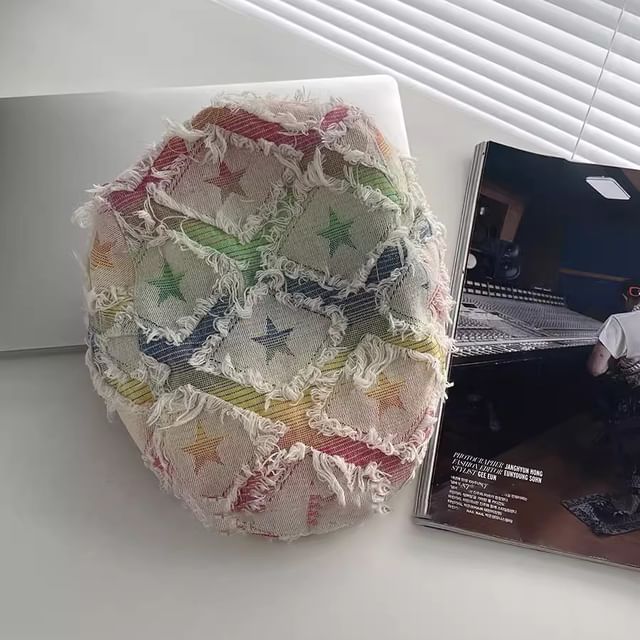 Cabbie Newsboy Hat Distressed Patchwork