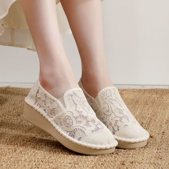 Lace Slip-Ons Wedge-Heel