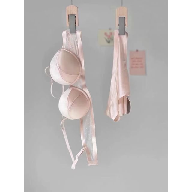 Soutien-gorge/culotte/ensemble à empiècement en maille à pois