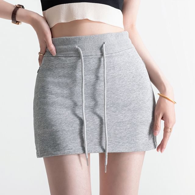 Drawstring Mini Waist Skirt Plain Pencil