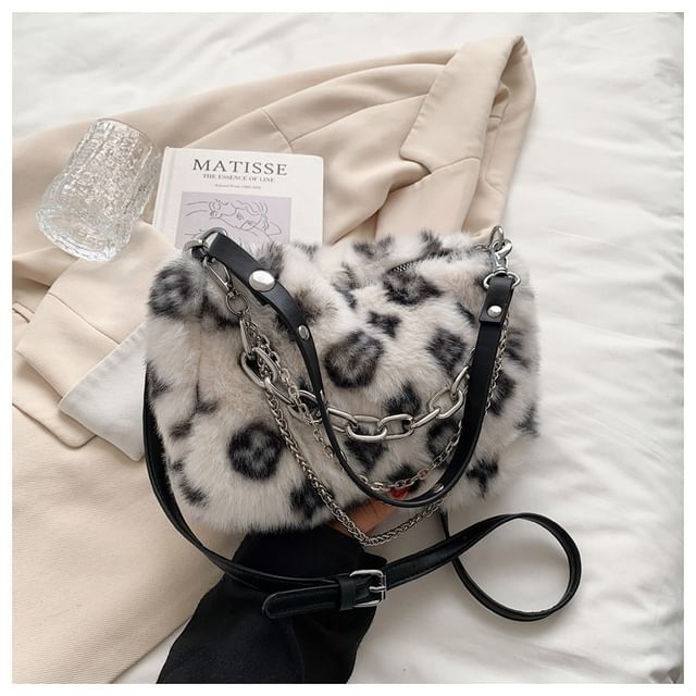Chain Bag Print Fluffy Crossbody Strap Leopard
