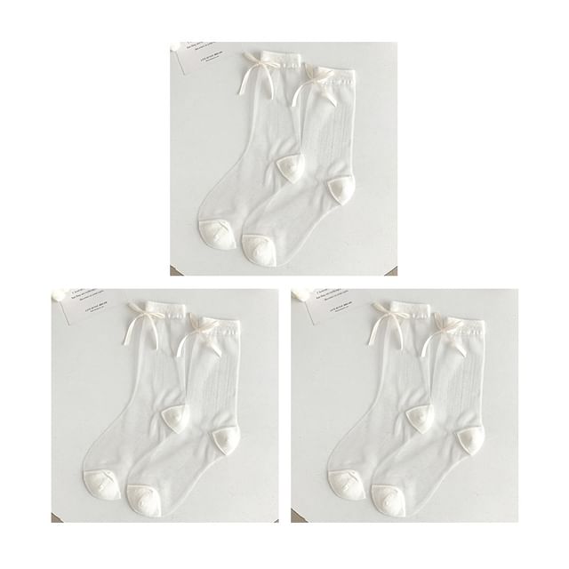 Bow Accent Mesh Socks Set