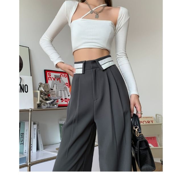 Suit High Wide Striped Pleated Leg Waist Pants