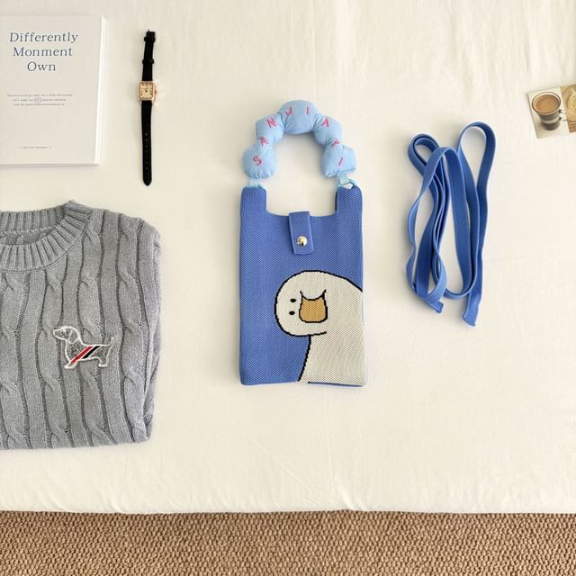 Donut Crossbody Print Handle Cartoon Knit Top Bag