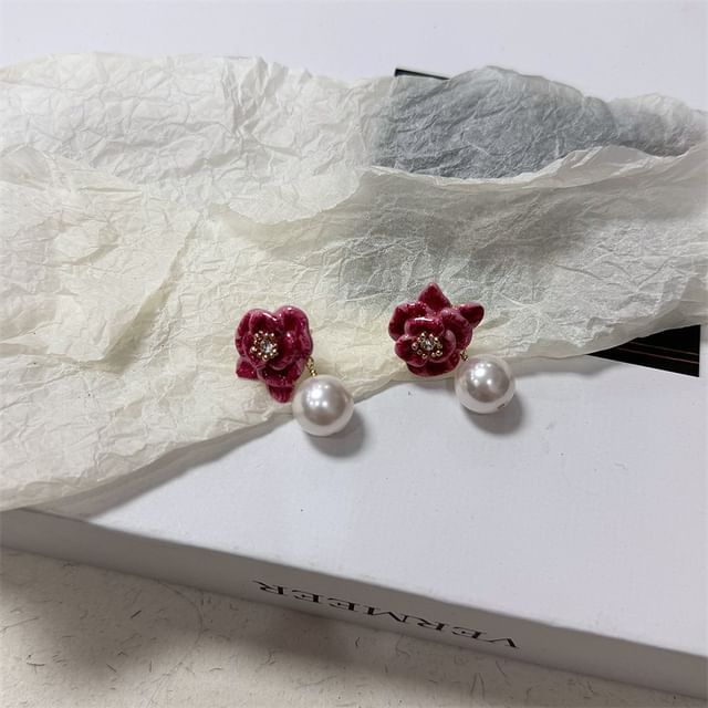 Faux Ball Drop Floral Leather Earring