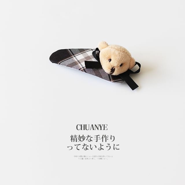 Épingle à cheveux en forme d'ours à carreaux