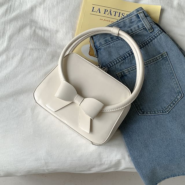 Accent Bow Plain Faux Handbag Leather