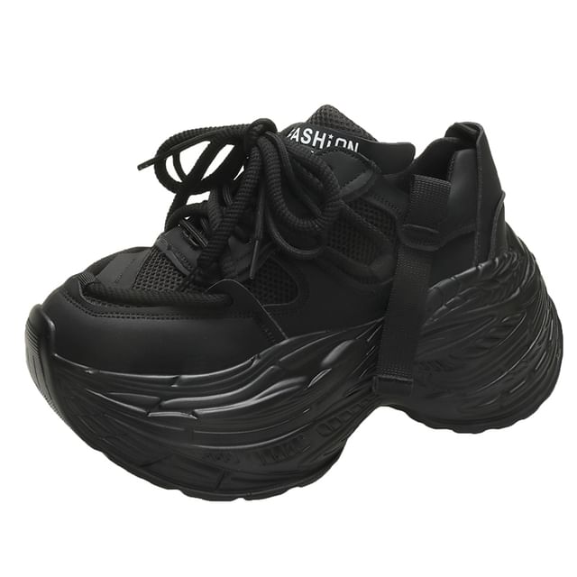 Sneakers Platform Faux Lace-Up Leather Panel Plain Mesh