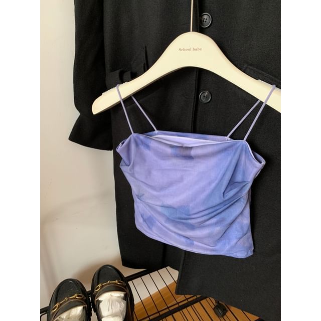 Haut caraco court rembourré à imprimé à col carré et à fronces en maille