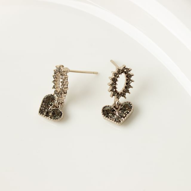Alloy Flower Earring Heart Drop Rhinestone