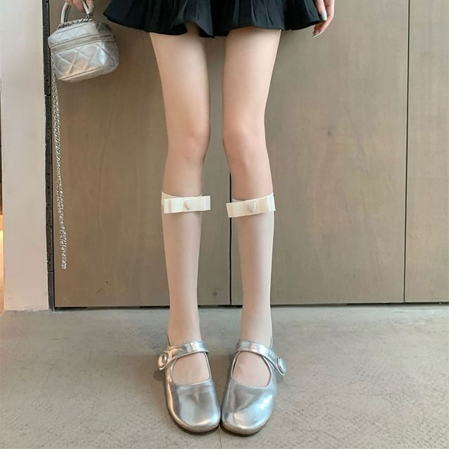 Chaussettes hautes transparentes avec nœud en forme de cœur