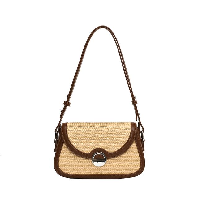 Flap Crossbody Bag Two Straw Tone