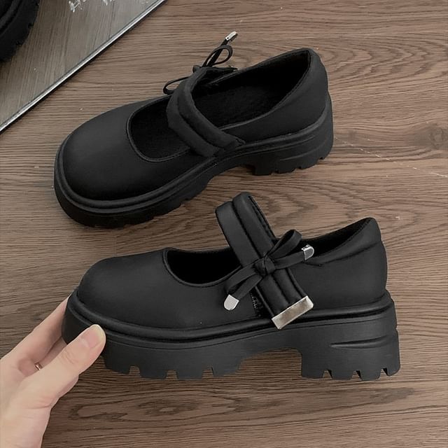 Shoes Mary Jane Bow Plain Platform