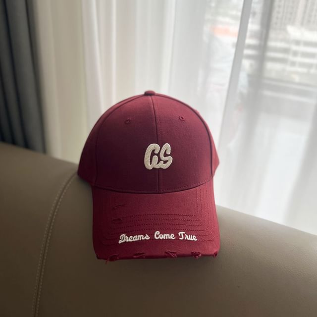 Lettering Cap Embroidered Distressed Baseball