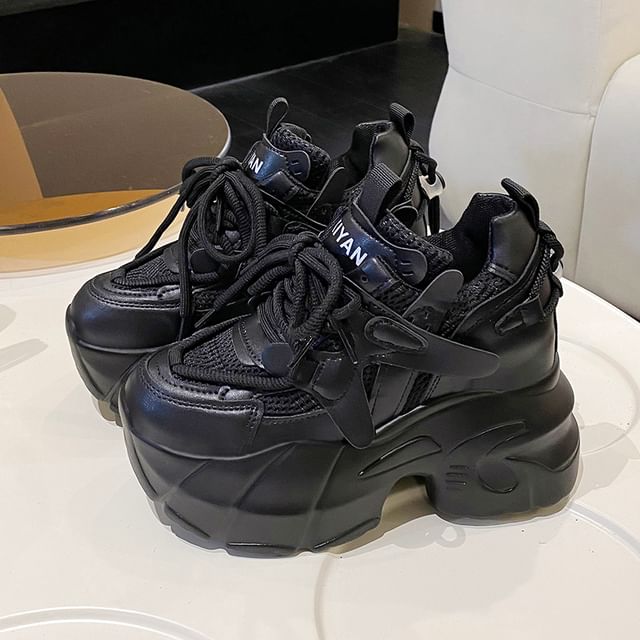 Hidden Wedge Panel Mesh Platform Sneakers