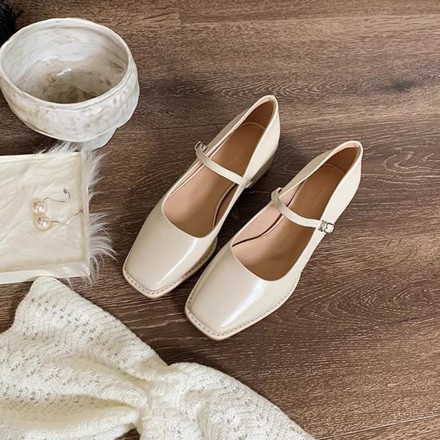 Toe Chunky Heel Mary Square Jane Shoes