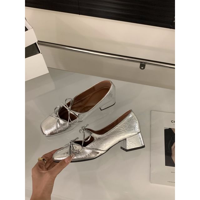 Toe Pumps Mary Jane Square Bow Heel Block