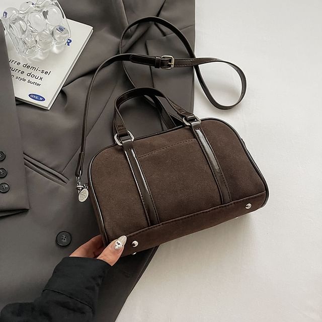 Faux Baseball Handle Set Suede Charm Crossbody Bag / Top