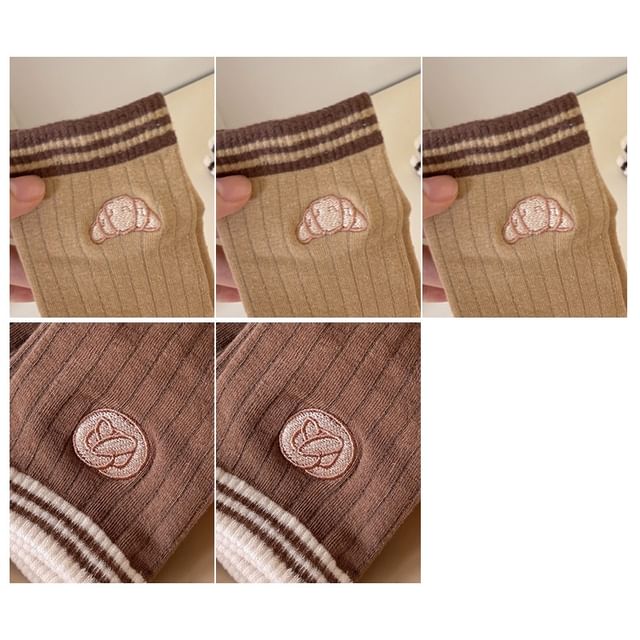 Ensemble de chaussettes courtes côtelées brodées à rayures