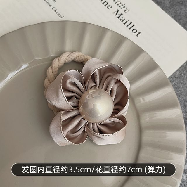 Élastique à cheveux en fausses perles et fleurs