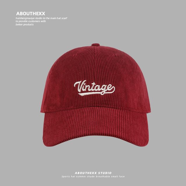 Corduroy Cap Lettering Baseball Embroidered