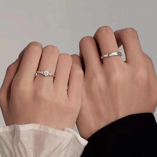 Bague en argent sterling 925 avec strass et gravure assortie