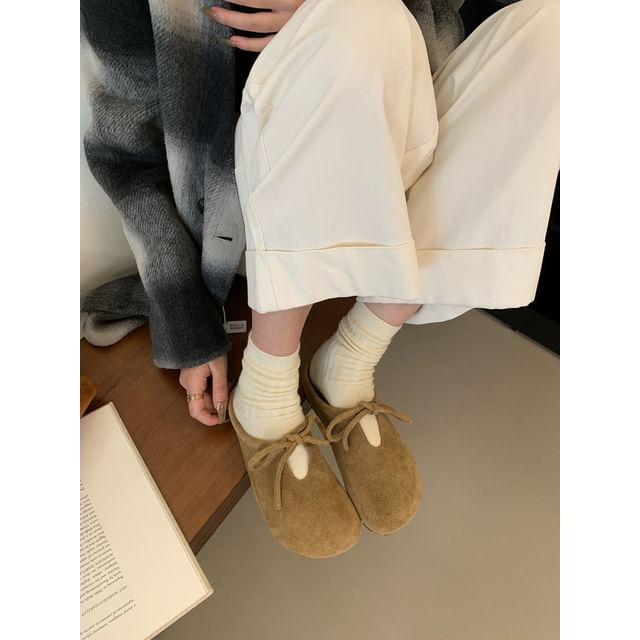 Suede Mules Faux Bow