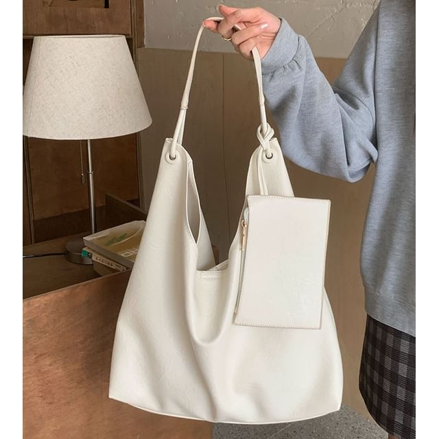 Leather With Faux Pouch Plain Tote Bag