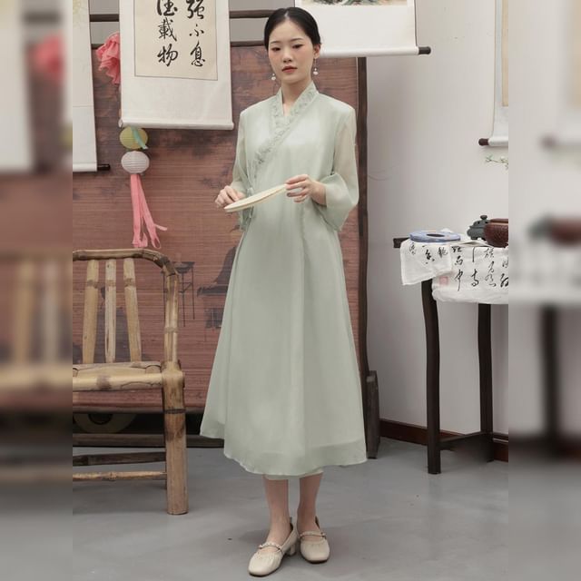 Robe / pantalon mi-long traditionnel chinois à manches 3/4