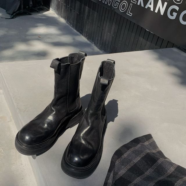 Platform Chelsea Short Genuine Leather Plain Boots