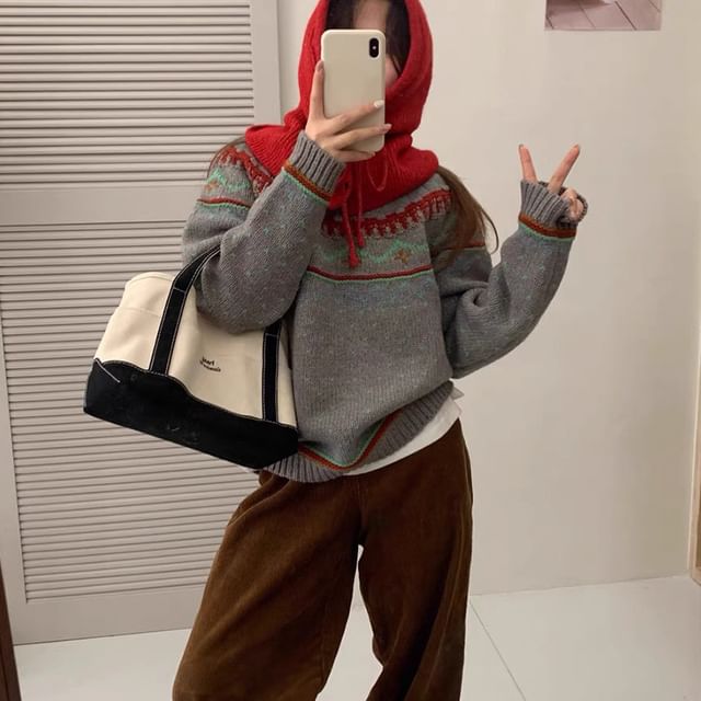 Pull ras du cou à motifs