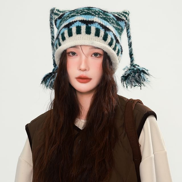 Bonnet à pompon rayé