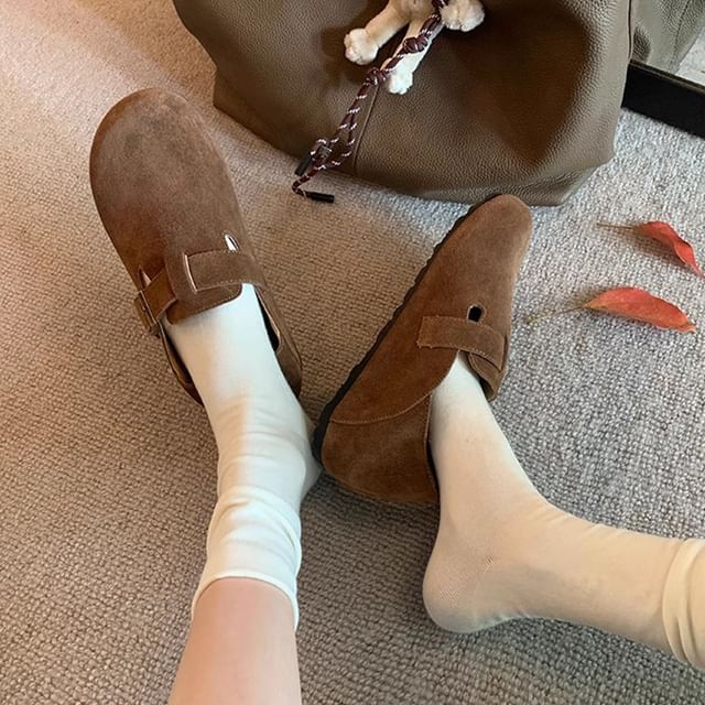 Suede Buckled Platform Ons Slip