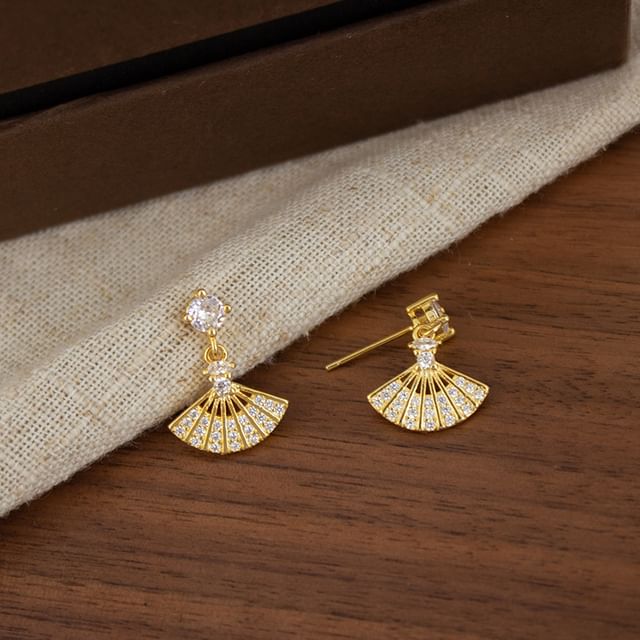 Earring Alloy Drop Rhinestone Fan