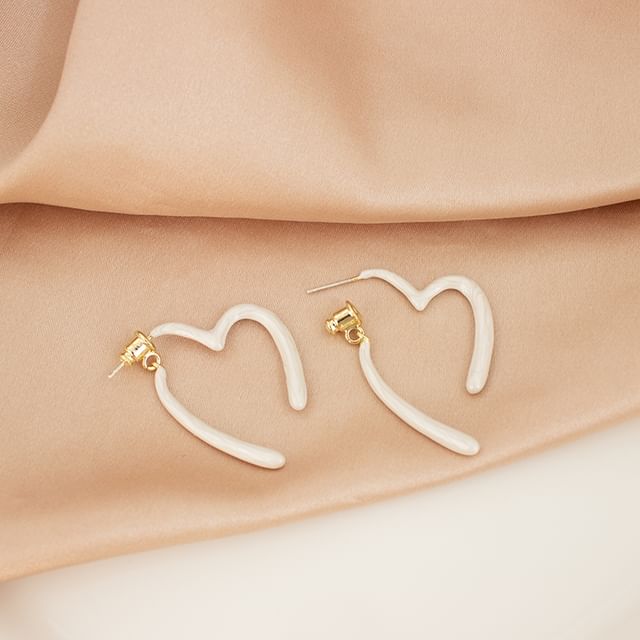 Hoop Earring Heart Open Glaze Alloy