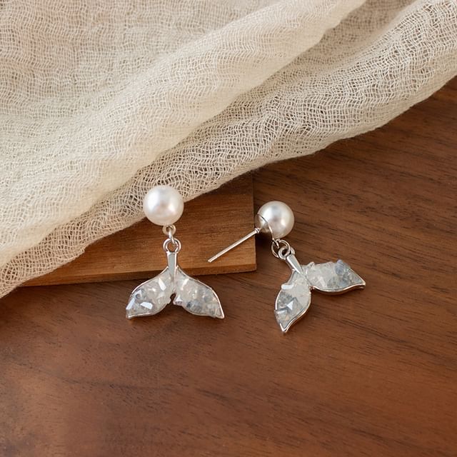 Pearl Alloy Drop Earring Faux Tail Crystal Mermaid